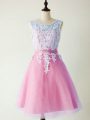 Fantastic Tulle Scoop Sleeveless Lace Up Lace Court Dresses for Sweet 16 in Lilac