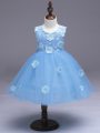 Admirable Light Blue Sleeveless Tulle Zipper Little Girls Pageant Dress for Wedding Party