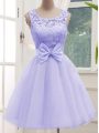 Hot Sale Sleeveless Knee Length Lace and Bowknot Lace Up Bridesmaids Dress with Lavender