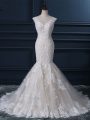 Wonderful White Zipper Wedding Dresses Lace Sleeveless Brush Train