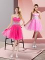 Hot Pink Tulle Zipper Sweetheart Sleeveless Mini Length Club Wear Beading