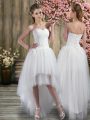 White Sweetheart Lace Up Ruching Wedding Gowns Sleeveless