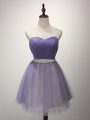 Captivating Tulle Sleeveless Mini Length Wedding Guest Dresses and Beading and Ruching