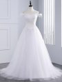 Pretty White Sleeveless Tulle Lace Up Wedding Dress for Beach and Wedding Party