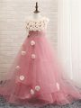 Stylish Scoop Sleeveless Tulle Child Pageant Dress Hand Made Flower Brush Train Zipper