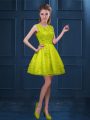 Latest Yellow Green Tulle Zipper Dama Dress Sleeveless Knee Length Lace and Ruffled Layers