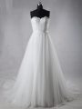 Decent White Wedding Dresses Tulle Brush Train Sleeveless Lace