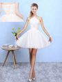 White Chiffon Lace Up Damas Dress Sleeveless Mini Length Lace and Appliques