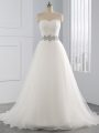 Ideal White Wedding Gowns Sweetheart Sleeveless Brush Train Lace Up