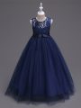 Navy Blue Zipper Scoop Lace Little Girls Pageant Gowns Tulle Sleeveless