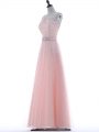 Superior Baby Pink V-neck Neckline Lace and Appliques Evening Dress Sleeveless Zipper