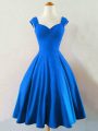 Artistic Sleeveless Taffeta Knee Length Lace Up Damas Dress in Blue with Ruching