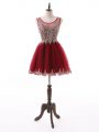 Scoop Sleeveless Tulle Prom Party Dress Beading and Lace and Appliques Zipper