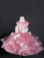 Pink Cap Sleeves Tulle Zipper Little Girls Pageant Dress Wholesale for Wedding Party
