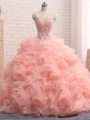Pink Sweetheart Zipper Beading and Ruffles Quinceanera Dress Sleeveless
