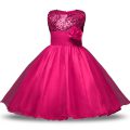 Scoop Sleeveless Flower Girl Dresses Knee Length Belt and Hand Made Flower Hot Pink Organza and Sequined