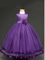 Fashionable Purple Little Girls Pageant Dress Wedding Party with Hand Made Flower Scoop Sleeveless Zipper