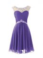 Lavender A-line Scoop Cap Sleeves Chiffon Knee Length Zipper Beading Homecoming Gowns