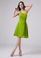 High Class Sleeveless Knee Length Ruching Zipper Mother Of The Bride Dress with Green