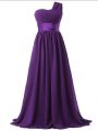 Perfect Empire Damas Dress Purple One Shoulder Chiffon Sleeveless Floor Length Lace Up