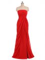 Sumptuous Red Sleeveless Ruching Floor Length Quinceanera Court Dresses