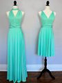 Fine Turquoise V-neck Lace Up Ruching Bridesmaid Gown Sleeveless