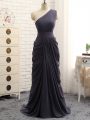 Clearance Floor Length Grey Vestidos de Damas One Shoulder Sleeveless Zipper