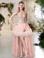 Edgy High Low Peach Military Ball Gown Tulle Sleeveless Beading and Lace and Appliques