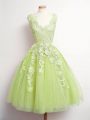 Stunning Knee Length A-line Sleeveless Yellow Green Wedding Guest Dresses Lace Up