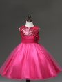 Ball Gowns Little Girls Pageant Dress Hot Pink Scoop Tulle Sleeveless Knee Length Zipper