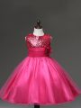 Ball Gowns Little Girls Pageant Dress Hot Pink Scoop Tulle Sleeveless Knee Length Zipper