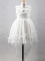 Customized Scoop Sleeveless Tulle Little Girl Pageant Gowns Appliques Lace Up