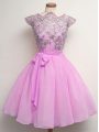 Best Scalloped Cap Sleeves Chiffon Court Dresses for Sweet 16 Lace and Belt Lace Up