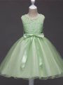 Scoop Sleeveless Little Girl Pageant Dress Knee Length Lace and Belt Organza