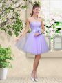 Wonderful Knee Length Lilac Quinceanera Dama Dress Tulle Sleeveless Lace and Belt