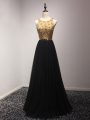 Great Black Tulle Lace Up Womens Party Dresses Sleeveless Floor Length Beading and Lace and Appliques