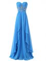 Baby Blue Sleeveless Beading and Ruching Lace Up Homecoming Party Dress