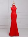 Popular Red Sleeveless Floor Length Beading and Lace Zipper Womens Evening Dresses