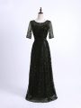 Free and Easy Black Scoop Lace Up Lace and Appliques Mother Of The Bride Dress Half Sleeves