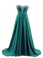 Free and Easy Turquoise Empire Beading Dress for Prom Lace Up Elastic Woven Satin Sleeveless