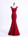 Eye-catching Red Scalloped Neckline Lace Going Out Dresses Sleeveless Lace Up