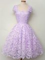 Lace Straps Cap Sleeves Lace Up Lace Bridesmaids Dress in Lavender