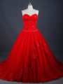 Noble Red Ball Gowns Sweetheart Sleeveless Tulle Brush Train Lace Up Appliques Wedding Dress