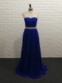Graceful Royal Blue High-neck Zipper Beading Junior Homecoming Dress Brush Train Sleeveless