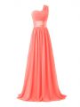 Watermelon Red Sleeveless Floor Length Ruching Lace Up Quinceanera Court Dresses