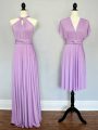 Floor Length Lilac Bridesmaids Dress Chiffon Sleeveless Ruching