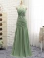 Flare Chiffon Sleeveless Homecoming Dress Brush Train and Ruching and Hand Made Flower