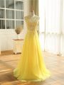 Wonderful Yellow Zipper Evening Outfits Lace and Appliques Sleeveless Floor Length