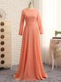 Vintage Chiffon Long Sleeves Floor Length Mother Of The Bride Dress and Lace