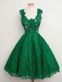 Dazzling Straps Sleeveless Quinceanera Dama Dress Knee Length Lace Green Lace